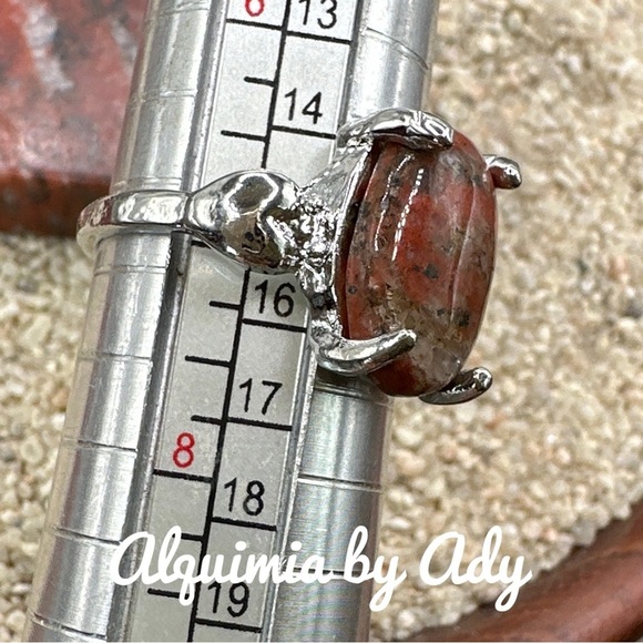 Red Picasso jasper and silver gem ring - Picture 2 of 2